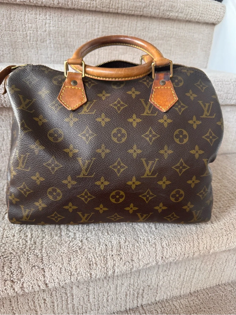 Louis Vuitton Speedy 30 Monogram Canvas Satchel with Vachetta Handles